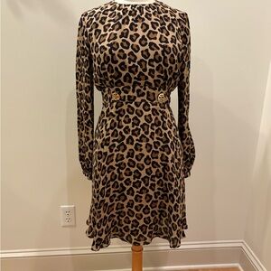 Tory Burch Leopard Print Long Sleeve Silk Dress  Size 6